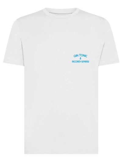 T-shirt uomo Moon con la scritta "gin tonic e ricordi sparsi" in patch a rilievo lato cuore – TM029