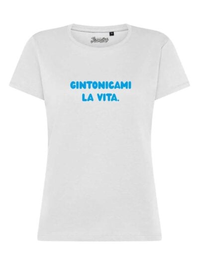 T-Shirt donna Lady 2.0 con la scritta “gintonicami la vita” in patch a rilievo – TW036