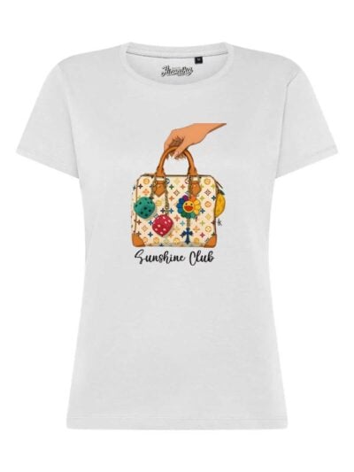 T-Shirt donna Lady 2.0 con la stampa di una borsa e la scritta “sunshine club” – TW042