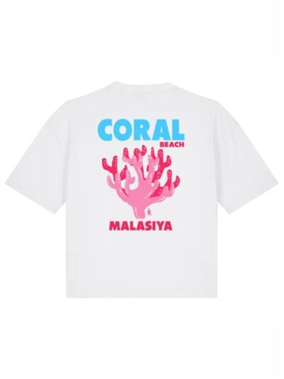 T-Shirt donna Stella con la scritta “coral beach”  lato cuore e la stampa del corallo sulle spalle – TW035