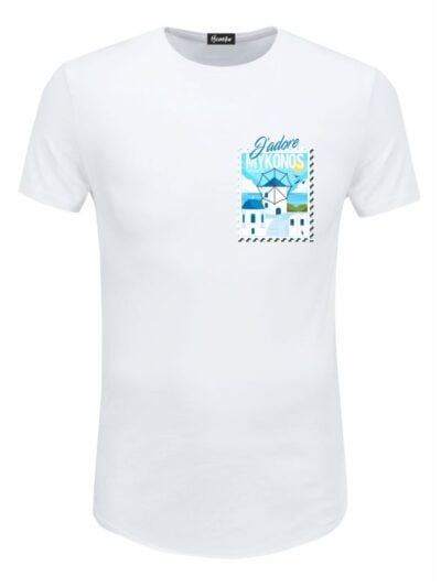 Pacchetto Stock: 15 T-shirt uomo bianche Urban con la stampa e la scritta "J'adore Mykonos" lato cuore - STOCK46