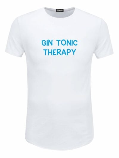 Pacchetto Stock: 15 T-shirt uomo bianche Urban con la scritta “gin tonic therapy” in patch a rilievo sul petto - STOCK52