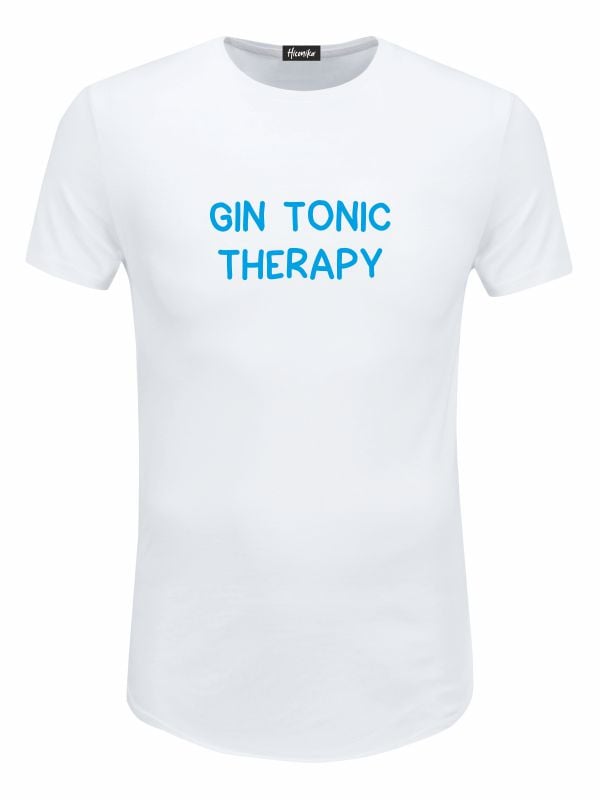 Pacchetto Stock: 15 T-shirt uomo bianche Urban con la scritta “gin tonic therapy” in patch a rilievo sul petto - STOCK52