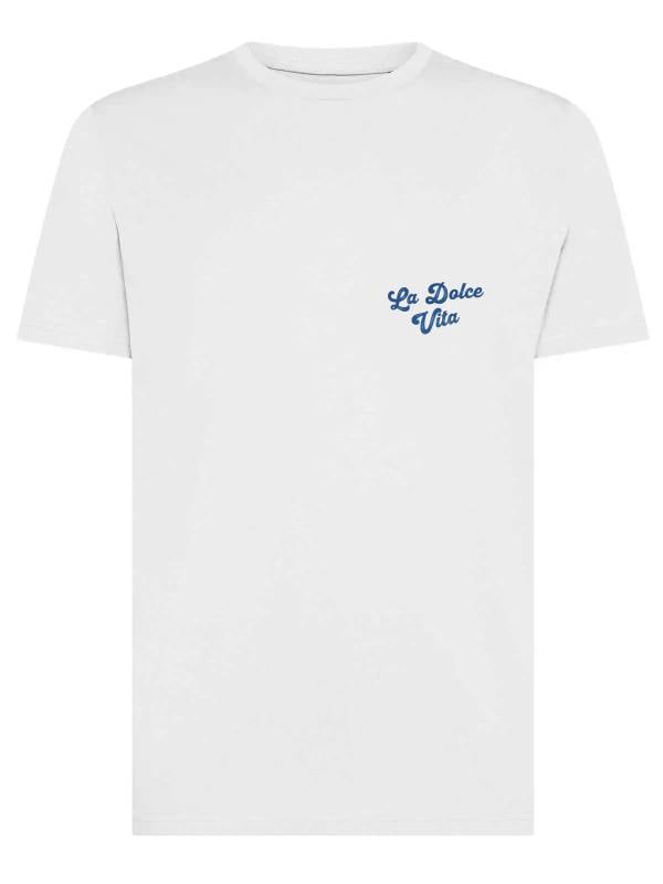 T-shirt uomo Moon con la scritta "la dolce vita" lato cuore e stampa sulle spalle – TM037