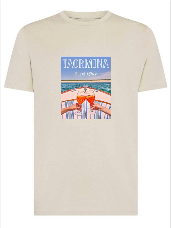 T-shirt uomo Moon con stampa estiva e la scritta "Taormina out of office" – TM040 - immagine 2