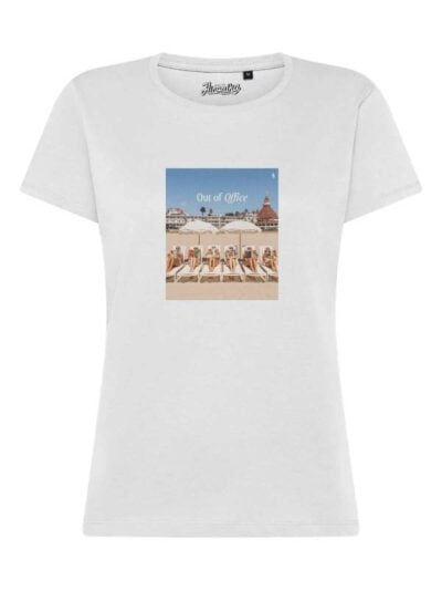 T-Shirt donna Lady 2.0 con ragazze sulla spiaggia e la scritta “Out of Office” – TW055