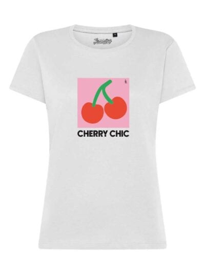 T-Shirt donna Lady 2.0 con le ciliegie e la scritta “Cherry chic” in glitter – TW059