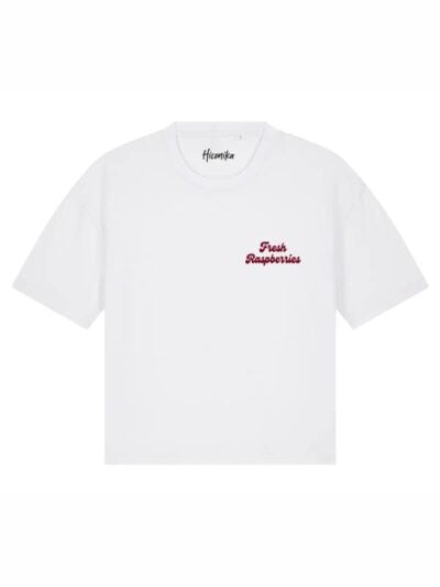 T-Shirt donna Stella con la scritta “Fresh raspberries” lato cuore e stampa sulle spalle – TW062
