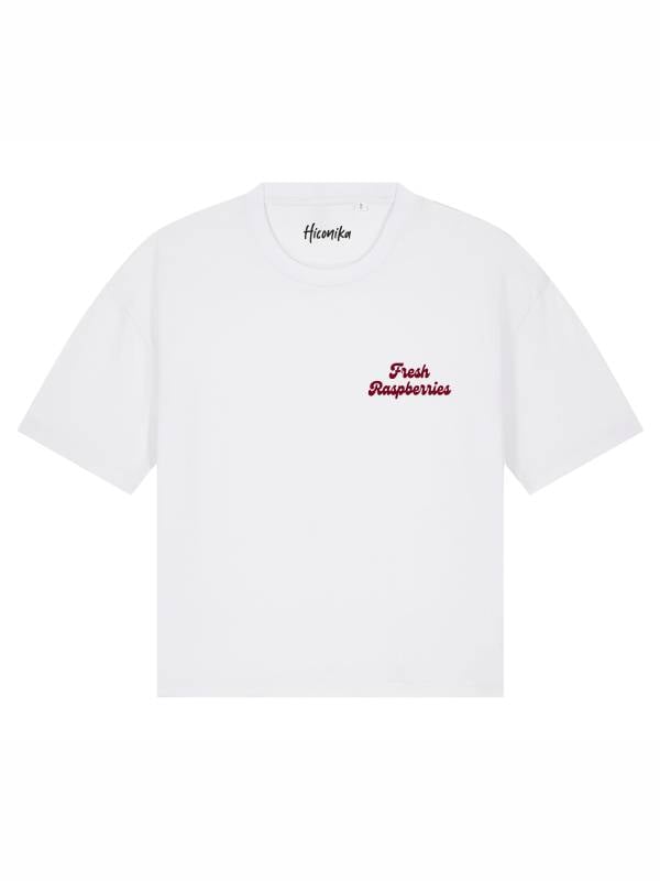 T-Shirt donna Stella con la scritta “Fresh raspberries” lato cuore e stampa sulle spalle – TW062