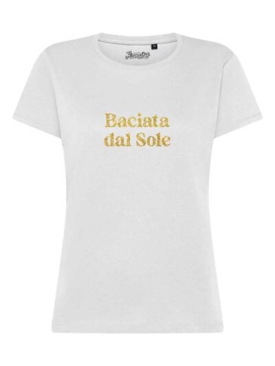 T-Shirt donna Lady 2.0 con la scritta “Baciata dal sole” in glitter – TW066