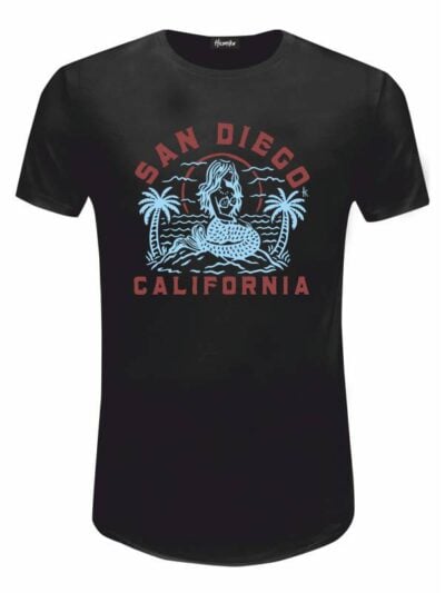 Pacchetto Stock: 15 T-shirt uomo nere Urban con una sirena e la scritta "San Diego California" - STOCK29