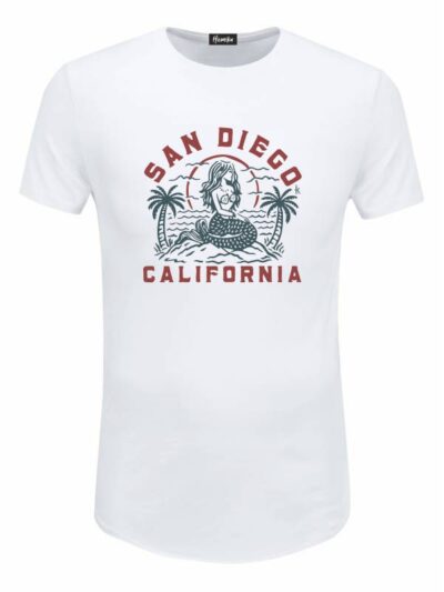 Pacchetto Stock: 15 T-shirt uomo bianche Urban con una sirena e la scritta "San Diego California" - STOCK28