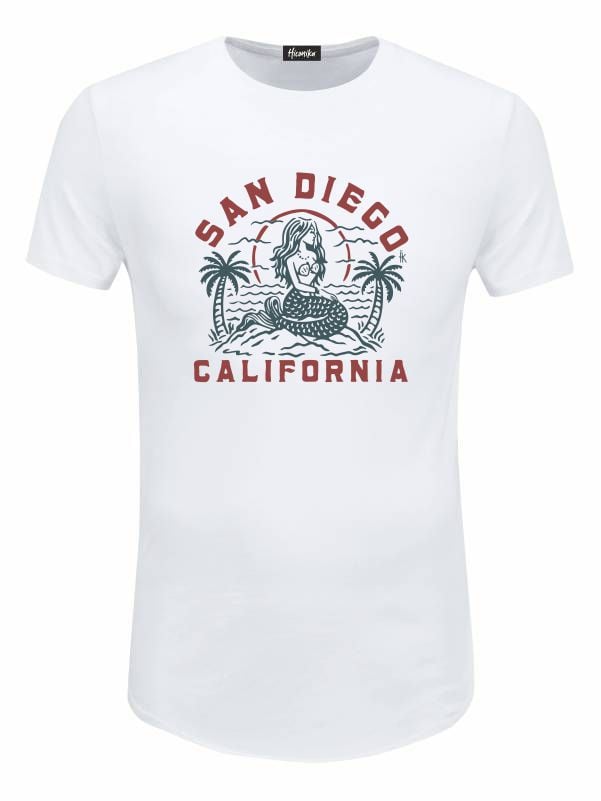Pacchetto Stock: 15 T-shirt uomo bianche Urban con una sirena e la scritta "San Diego California" - STOCK28