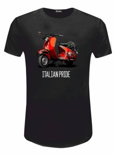 Pacchetto Stock: 15 T-shirt uomo nere Urban con uno scooter e la scritta "Italian pride" - STOCK31