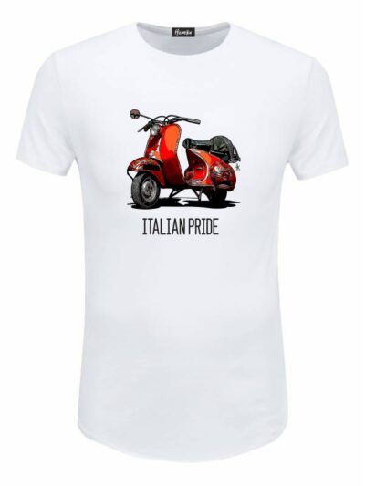Pacchetto Stock: 15 T-shirt uomo bianche Urban con uno scooter e la scritta "Italian pride" - STOCK30