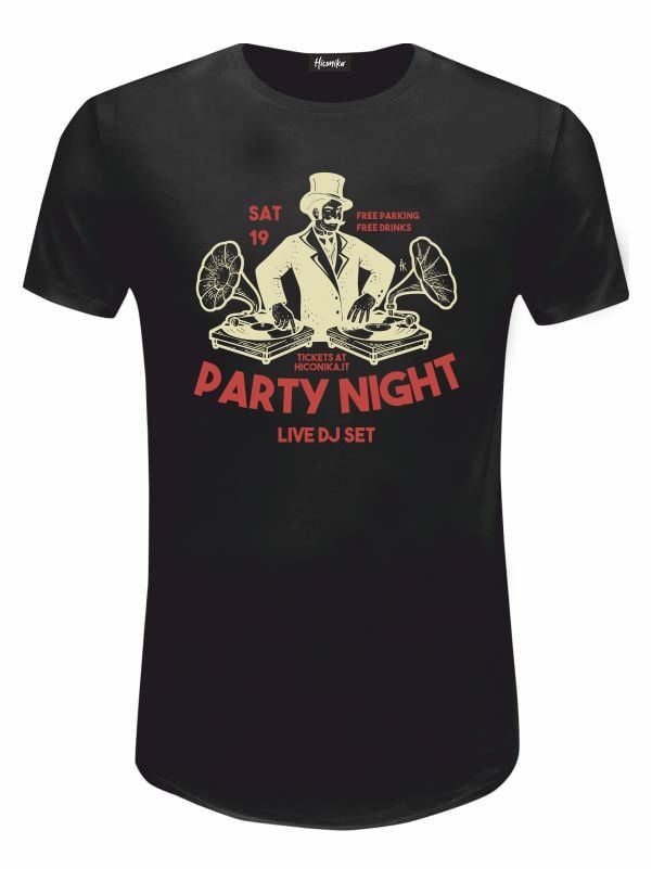 Pacchetto Stock: 15 T-shirt uomo nere Urban con grafica vintage e la scritta "Party Night" - STOCK33