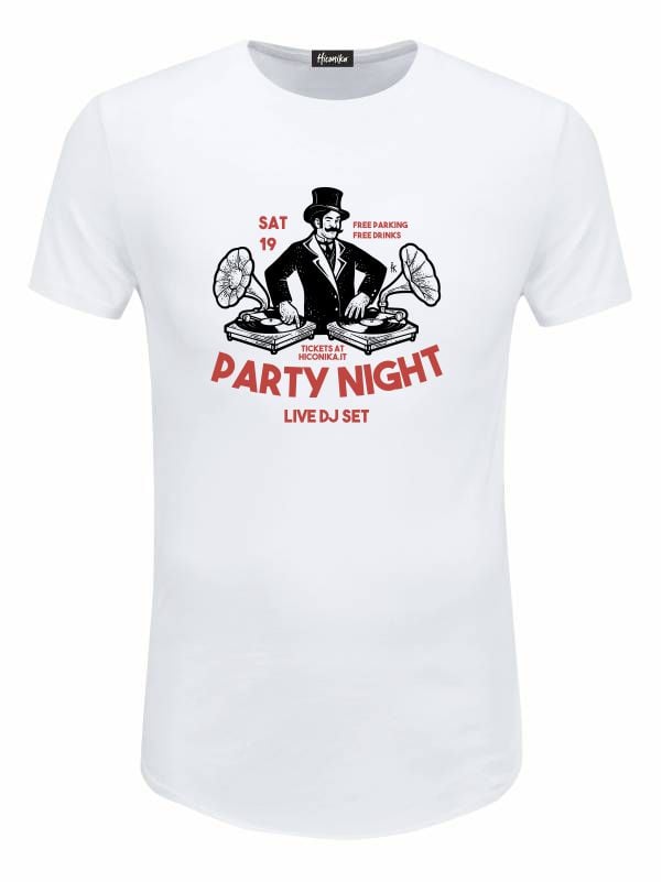 Pacchetto Stock: 15 T-shirt uomo bianche Urban con grafica vintage e la scritta "Party Night" - STOCK32