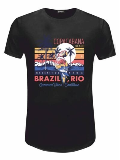 Pacchetto Stock: 15 T-shirt uomo nere Urban con grafica tropicale e la scritta "Brazil Rio" - STOCK39