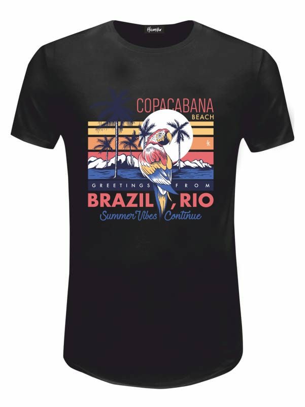 Pacchetto Stock: 15 T-shirt uomo nere Urban con grafica tropicale e la scritta "Brazil Rio" - STOCK39