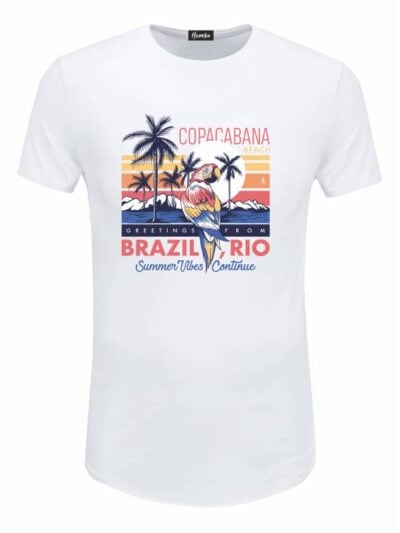 Pacchetto Stock: 15 T-shirt uomo bianche Urban con grafica tropicale e la scritta "Brazil Rio" - STOCK38