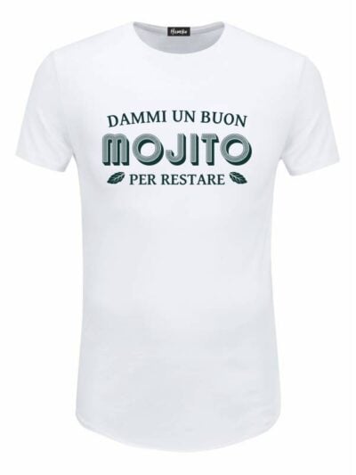 Pacchetto Stock: 15 T-shirt uomo bianche Urban con la scritta "Dammi un buon mojito per restare" - STOCK42