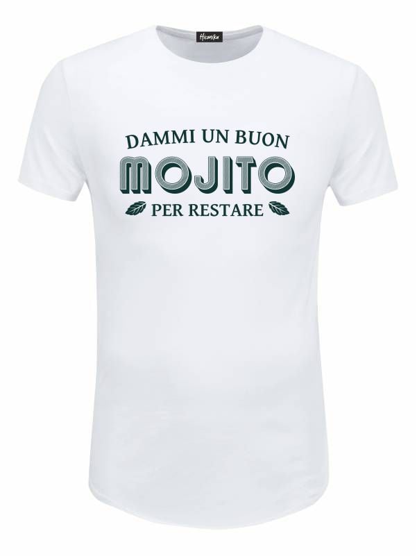 Pacchetto Stock: 15 T-shirt uomo bianche Urban con la scritta "Dammi un buon mojito per restare" - STOCK42
