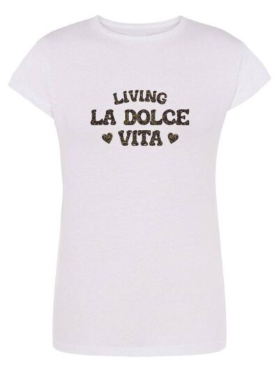 Pacchetto Stock: 6 T-shirt donna Lady con la scritta "living la dolce vita" in glitter - STOCK19