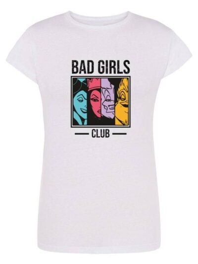 Pacchetto Stock: 6 T-shirt donna Lady con stampa ispirata al mondo Disney e la scritta "bad girls club" in glitter - STOCK22