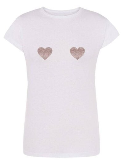 Pacchetto Stock: 6 T-shirt donna Lady con due cuori in glitter - STOCK23