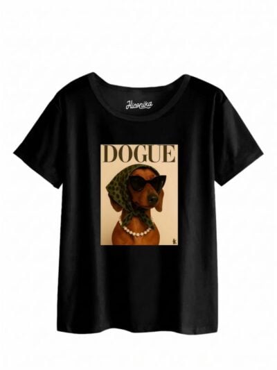 Pacchetto Stock: 11 T-shirt donna nere Formosa con un cane fashion e la scritta “Dogue”- STOCK55