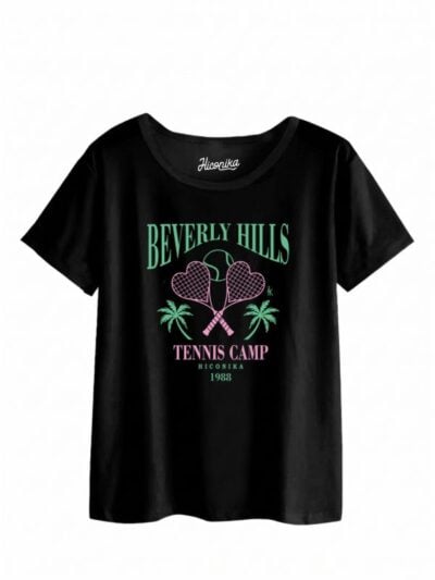Pacchetto Stock: 11 T-shirt donna nere Formosa con racchette da tennis e la scritta “Beverly Hills”- STOCK61