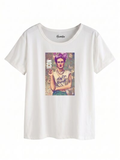 Pacchetto Stock: 7 T-shirt donna bianche Formosa con Frida Kahlo e la scritta “Icon”- STOCK65