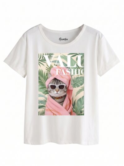 Pacchetto Stock: 7 T-shirt donna bianche Formosa con un gatto e la scritta “Value fashion”- STOCK70