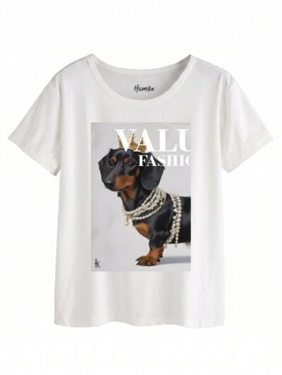Pacchetto Stock: 7 T-shirt donna bianche Formosa con un cane e la scritta “Value fashion”- STOCK71