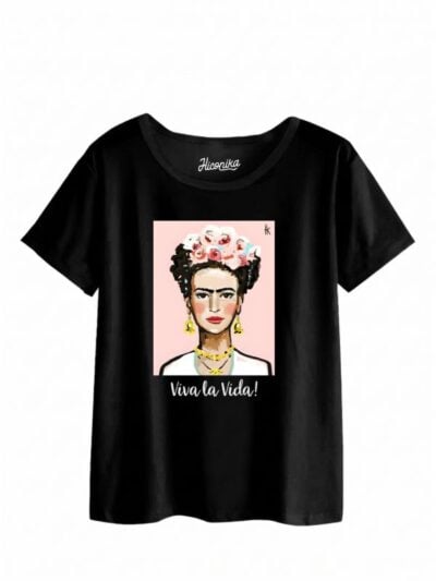 Pacchetto Stock: 11 T-shirt donna nere Formosa con Frida Kahlo e la scritta “Viva la Vida” in glitter - STOCK56