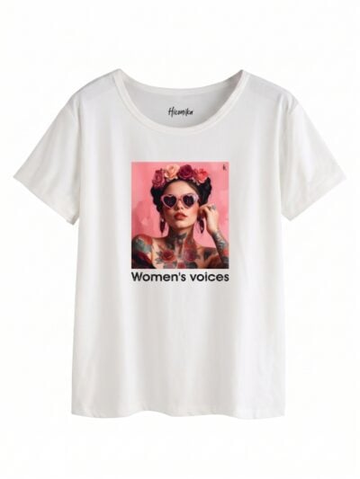 Pacchetto Stock: 7 T-shirt donna bianche Formosa con Frida Kahlo e la scritta “Women's voices”- STOCK66