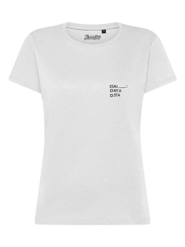 Pacchetto Stock: 11 T-Shirt donna Lady 2.0 con la scritta “esau… rita/sta” in patch a rilievo lato cuore – STOCK73