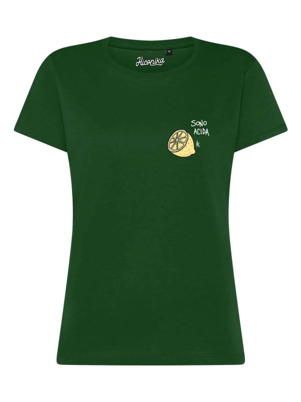 T-Shirt donna Lady 2.0 con un limone e la scritta “sono acida” lato cuore – TW088 - immagine 3