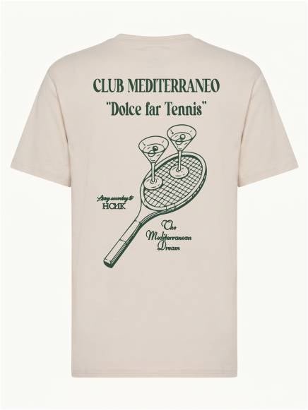 T-shirt uomo Ryder con stampa racchette e calici sulle spalle e la scritta "dolce far tennis" lato cuore - TM068