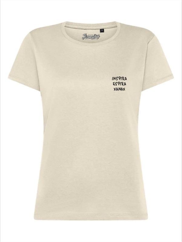T-Shirt donna Lady 2.0 con la scritta “inspira espira xanax” in patch a rilievo lato cuore – TW083 - immagine 3