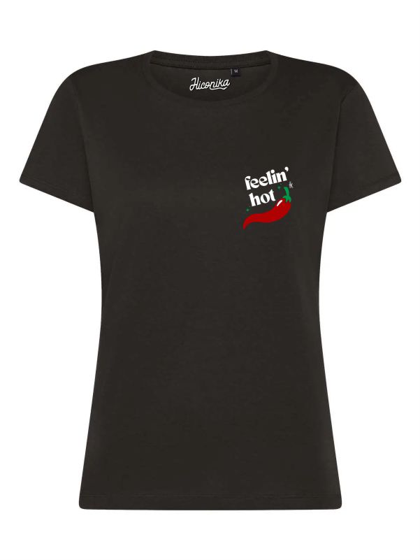 T-Shirt donna Lady 2.0 con un peperoncino e la scritta “feeling hot” lato cuore – TW089 - immagine 4