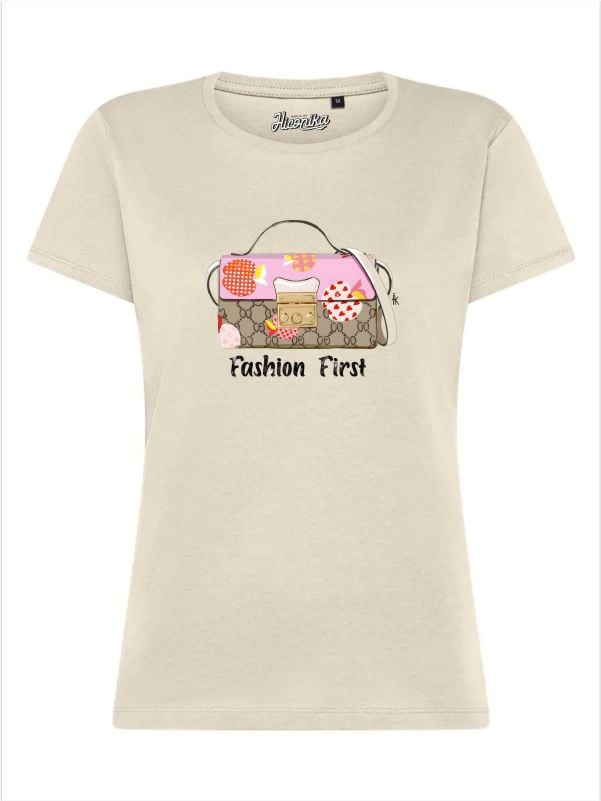 T-Shirt donna Lady 2.0 con una borsa e la scritta “fashion first” in glitter – TW104 - immagine 2