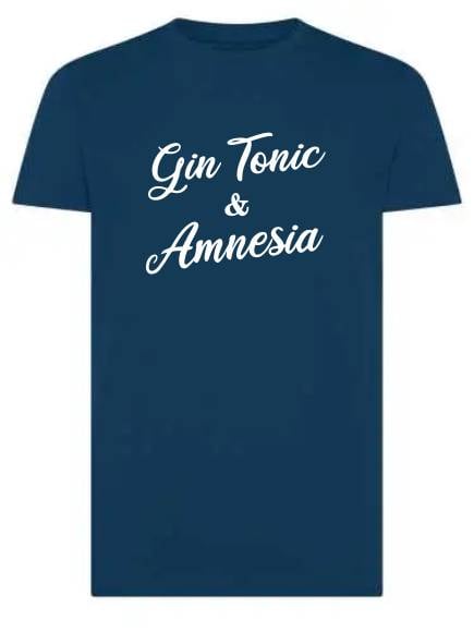 T-shirt uomo Moon con la scritta "Gin Tonic e Amnesia" in patch a rilievo – TM059 - immagine 2