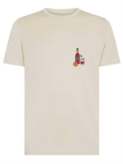 T-shirt uomo Moon con una bottiglia di campari e un bicchiere lato cuore – TM063