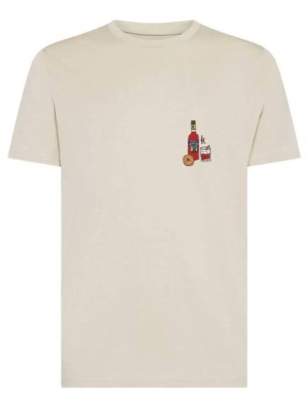 T-shirt uomo Moon con una bottiglia di campari e un bicchiere lato cuore – TM063