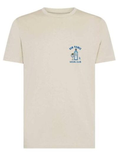 T-shirt uomo Moon con una bottiglia, un calice e la scritta "gin tonic social club" lato cuore – TM070