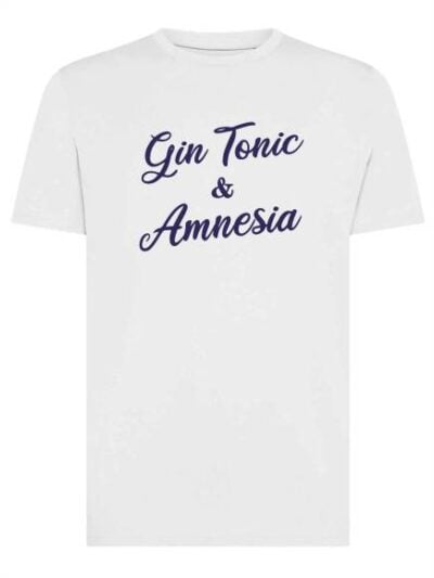 T-shirt uomo Moon con la scritta "Gin Tonic e Amnesia" in patch a rilievo – TM059