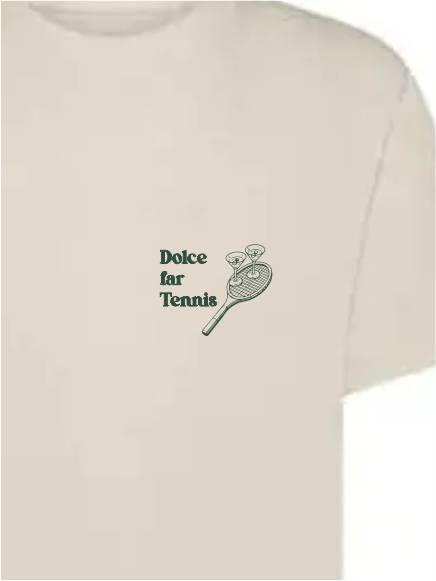 T-shirt uomo Ryder con stampa racchette e calici sulle spalle e la scritta "dolce far tennis" lato cuore - TM068 - immagine 3