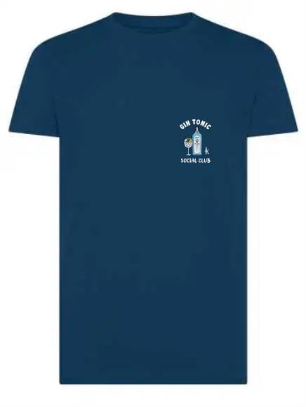 T-shirt uomo Moon con una bottiglia, un calice e la scritta "gin tonic social club" lato cuore – TM070 - immagine 3