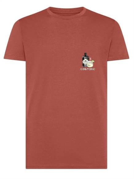 T-shirt uomo Moon con una bottiglia, un bicchiere e la scritta "gin e tonic" lato cuore – TM061 - immagine 4